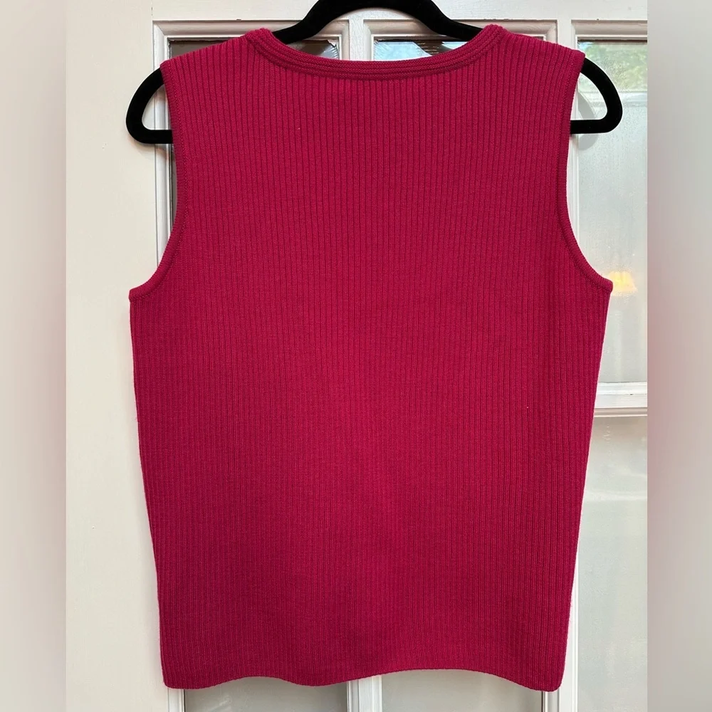 St. John Wool Magenta Shimmer Metallic Ribbed Striped Sleeveless Sweater Size S - Picture 4 of 10